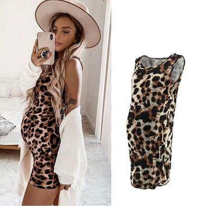 Leopard Dress Summer Sleeveless Pregnant Women