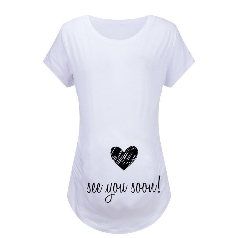 Women T-Shirts Slim Maternity Funny Letter Tops O-Neck Pregnancy Women