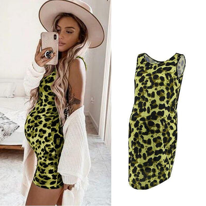 Leopard Dress Summer Sleeveless Pregnant Women