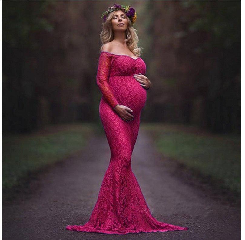 Elegant Off-Shoulder Maternity Dress with long sleeves