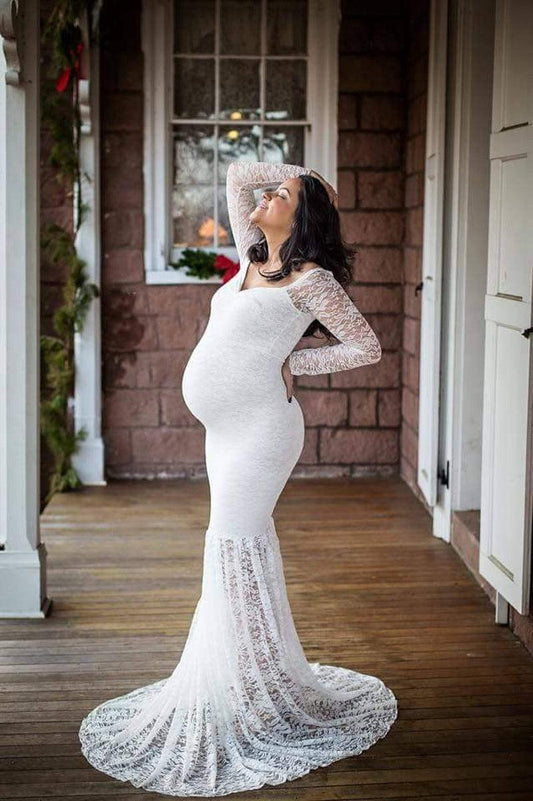 Elegant Off-Shoulder Maternity Dress with long sleeves