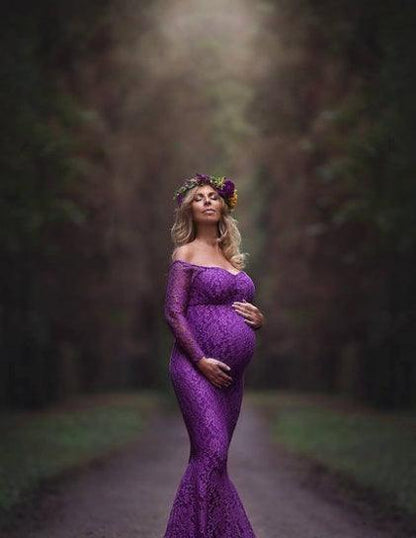 Elegant Off-Shoulder Maternity Dress with long sleeves