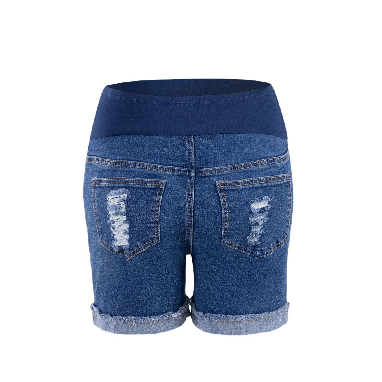 Short en jean déchiré simple pour femmes enceintes, à la mode européenne et américaine, qui soutient le ventre